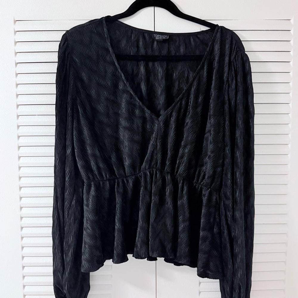 Topshop Black Wrap Peplum Blouse